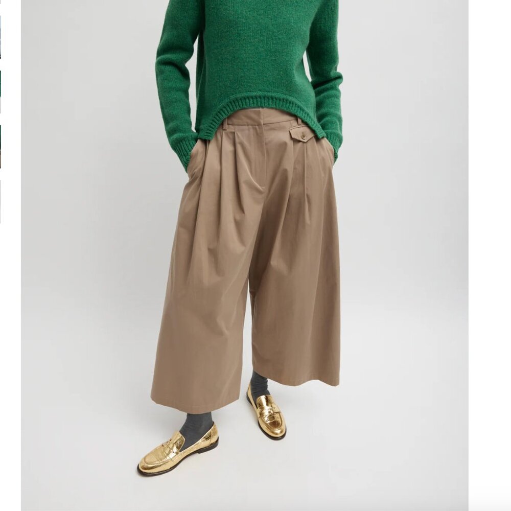 Tibi Bio Twill Triple Pleat Cropped Pant Khaki Size 2